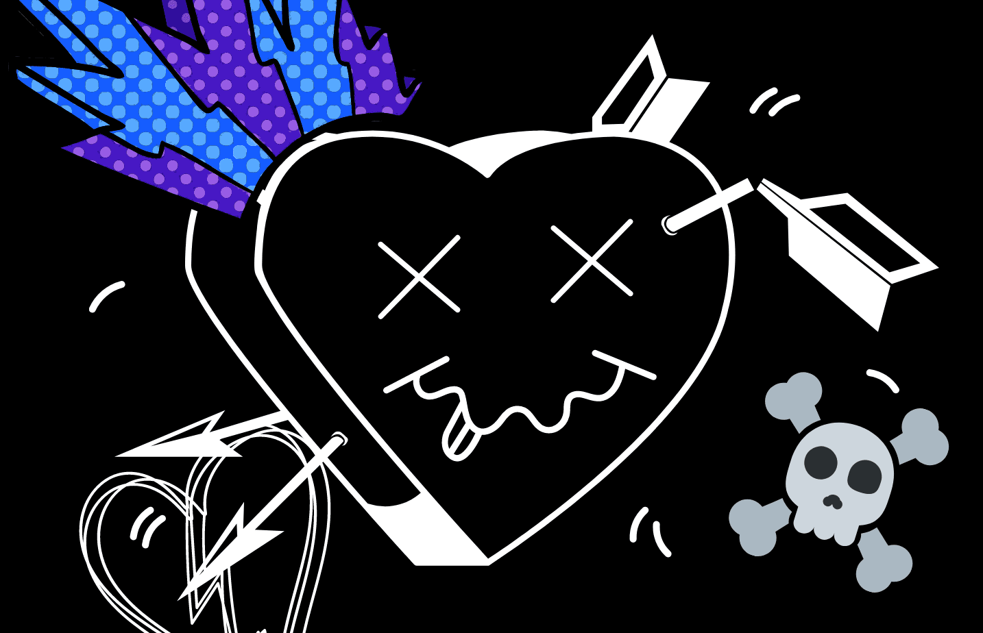 Black Heart Shape with a dead smiley face