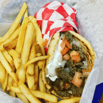 Gyro in a basket with french fries