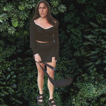 A woman superimposed on bushes